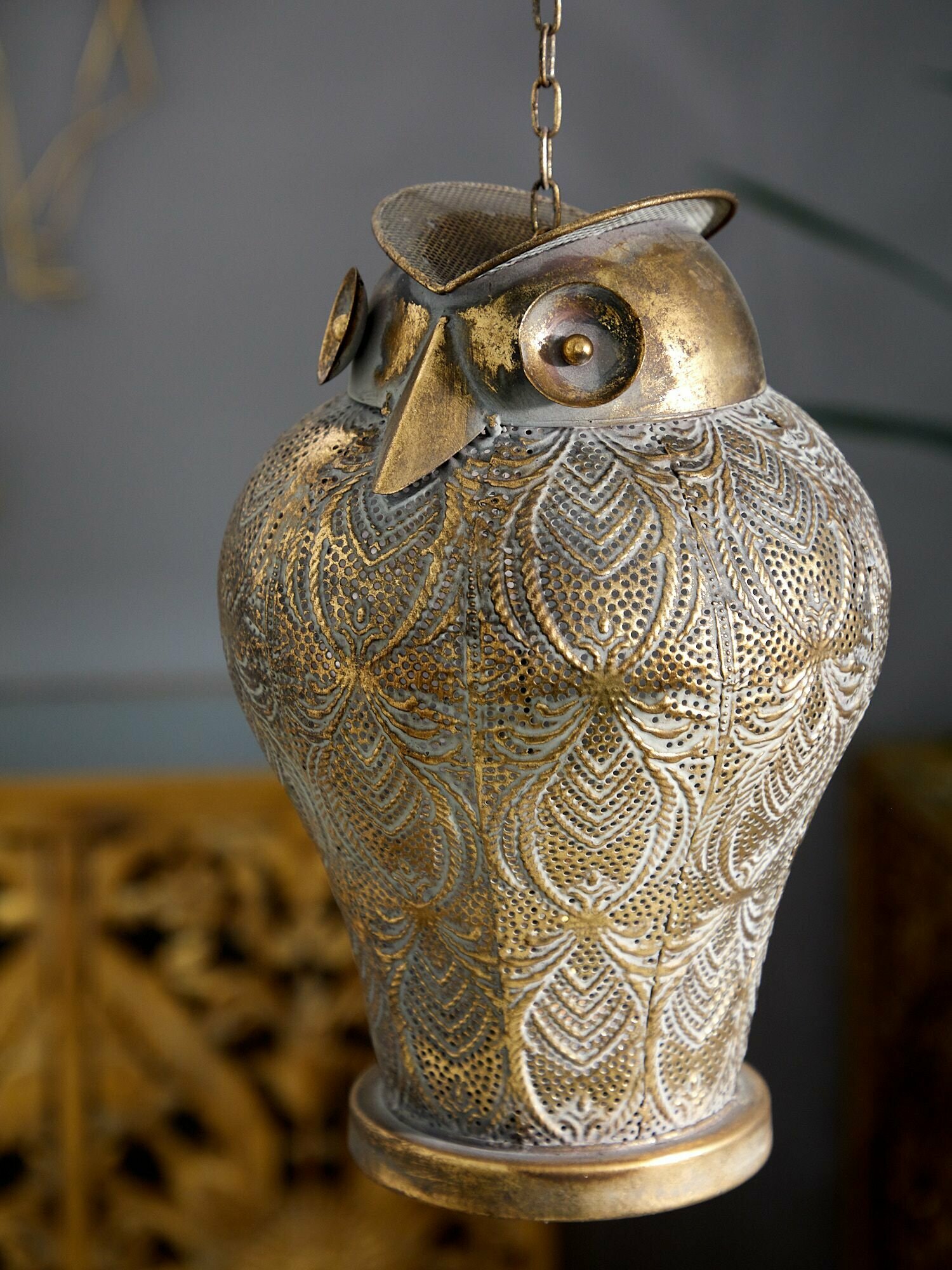 57-423 Подсвечник подвесной Сова 23х20х34см, Железо, золотистый, Glasar