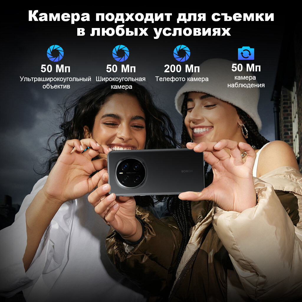 Смартфон Honor Magic 7 Pro,12/512ГБ, Глобал , черный, Поддержка русского языка и сервисов Google — фото 1