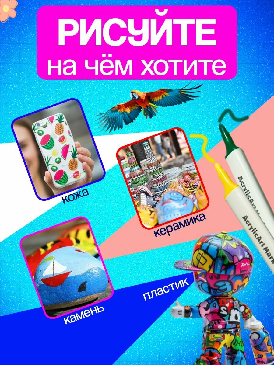 Акриловые маркеры для рисования и скетчинга, Premium набор 36 шт. — фото 1