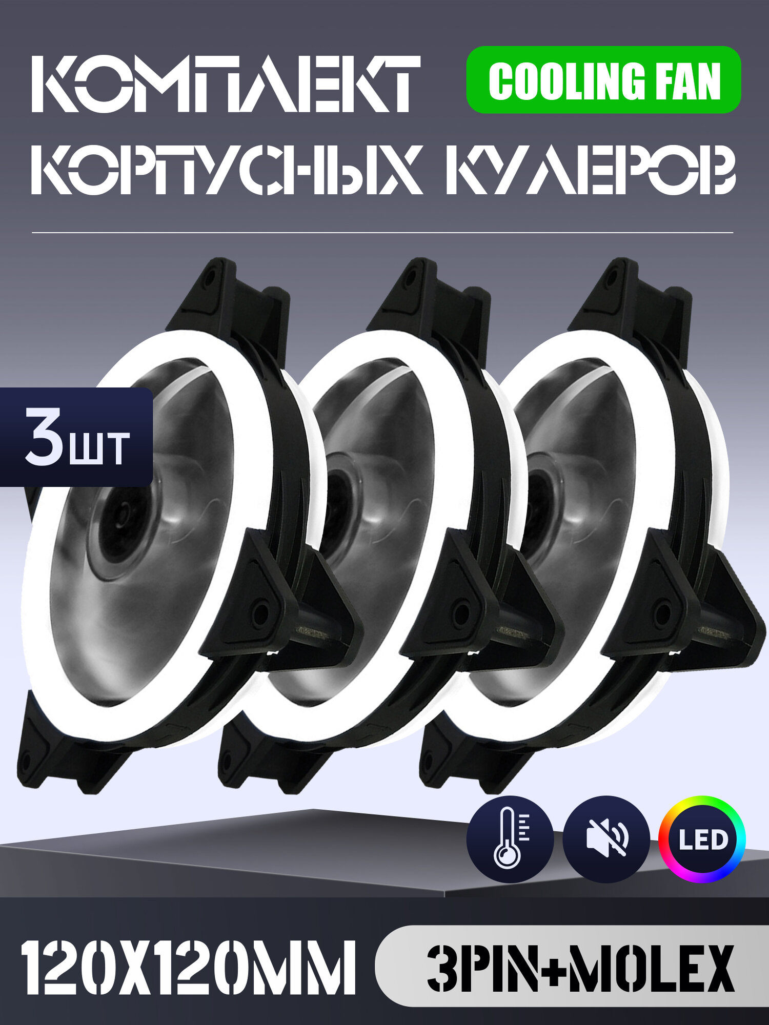Вентилятор для корпуса 120 мм *3 шт RGB, Вентиляторы для ПК с fRGB подсветкой
