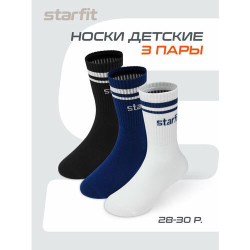 фото Носки starfit весна-лето 2025, 3 пары, размер 28/30, белый/синий/черный