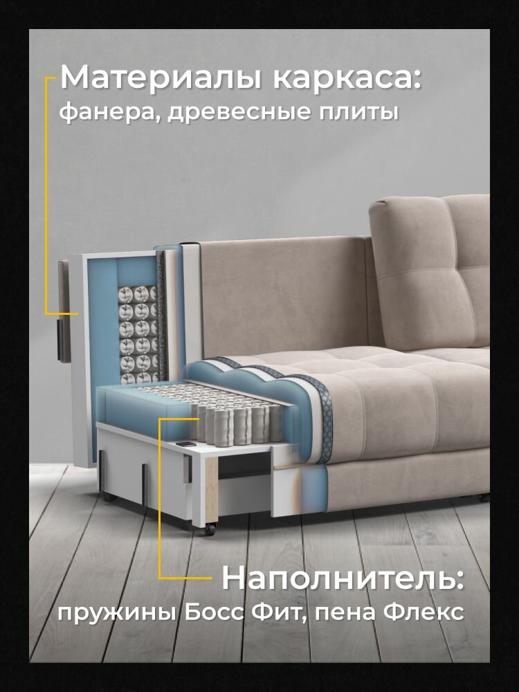 Раскладной диван BOSS Compact, выкатной easy roll, велюр Monolit сталь, 167х112х88 см