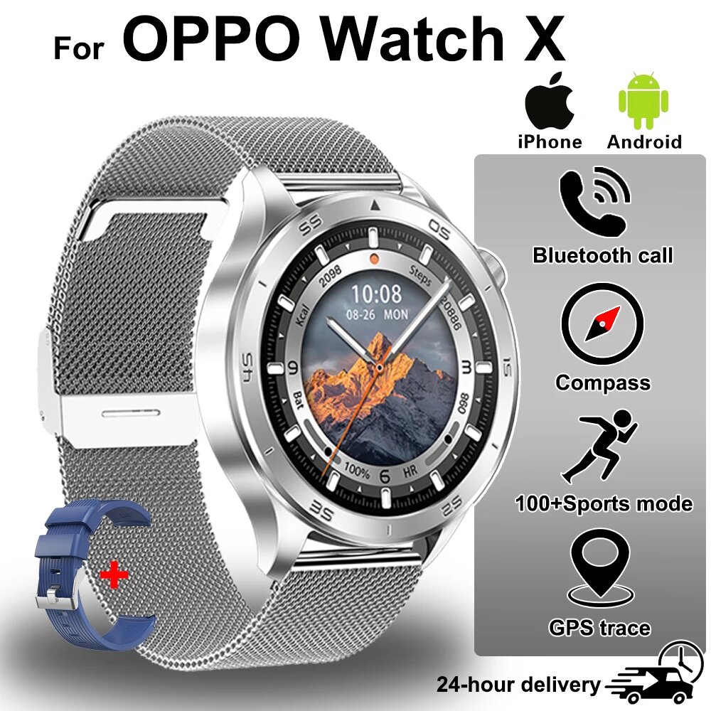 OPPO Watch X Smart Watch Мужчины, Silver Mesh Belt