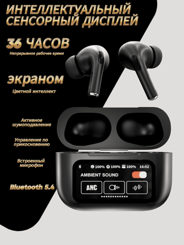 Изображение товара Беспроводные наушники с сенсорным дисплеем. Блютуз Bluetooth 5.4, умное управление. Звонки, музыка, игры. / модель A9 Pro / цвет черный
