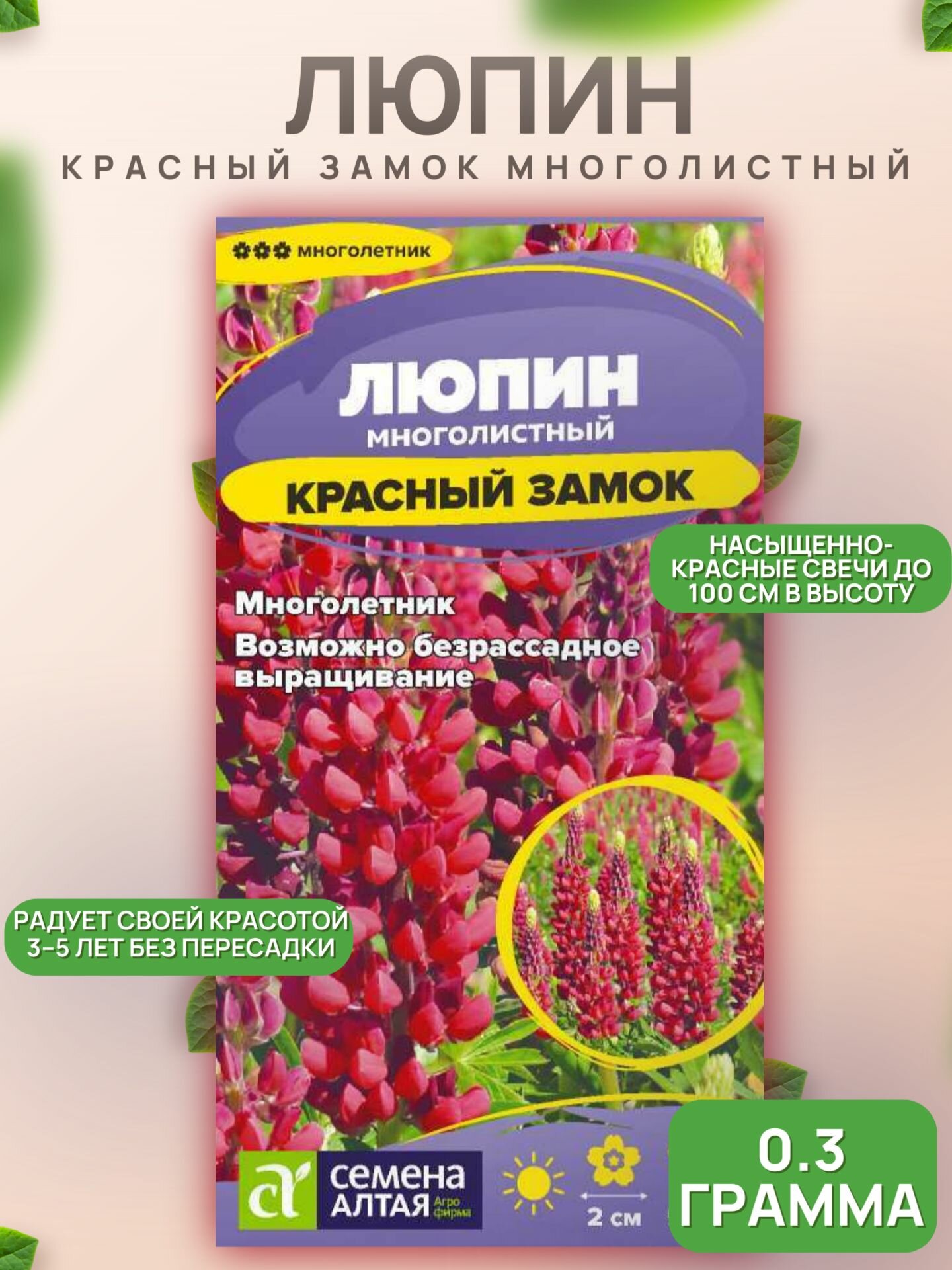 Цветы Люпин Красный замок многолистный/Сем Алт