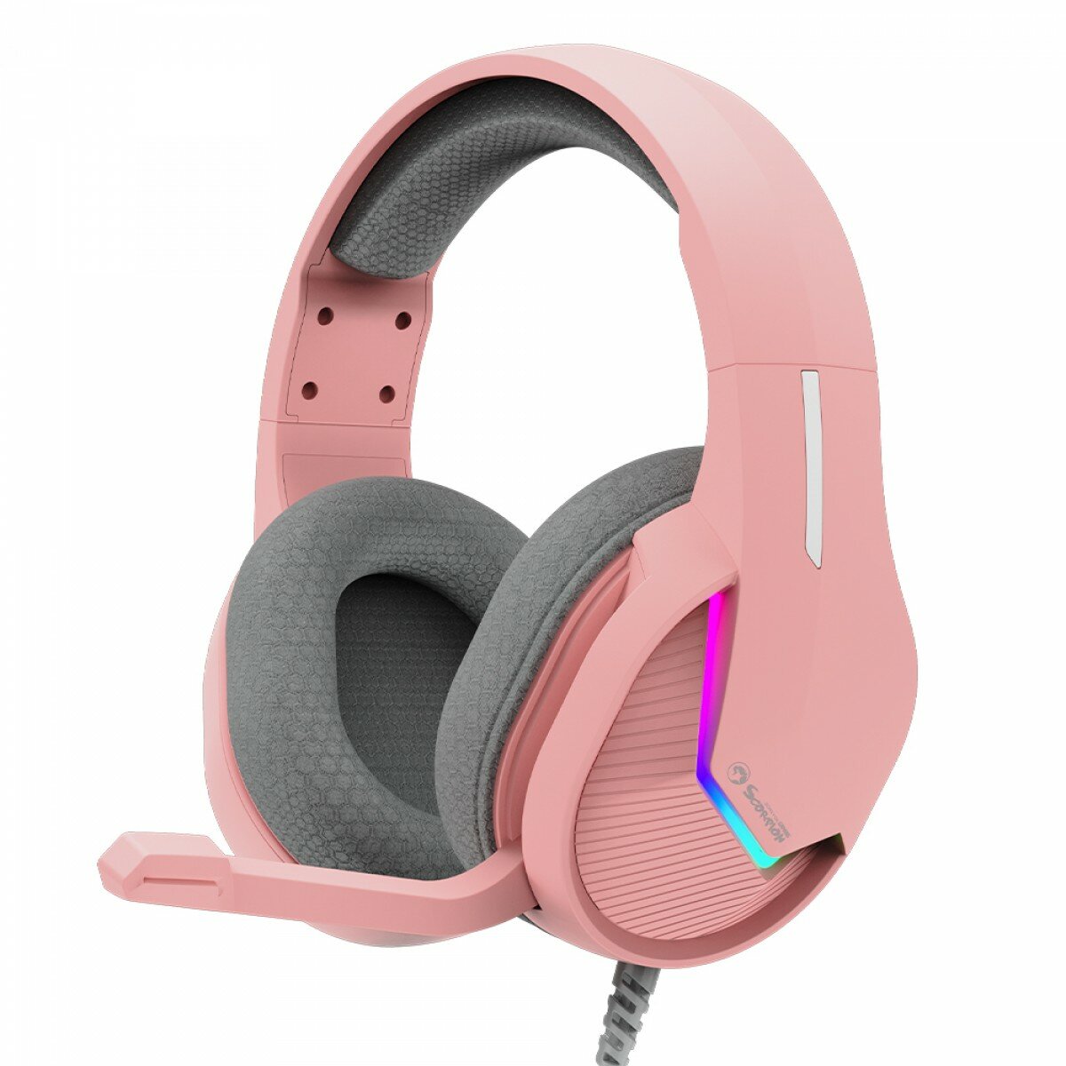 Игровые наушники Marvo H8618 PK, розовые, RGB-подсветка, оголовье, 2м, микрофон