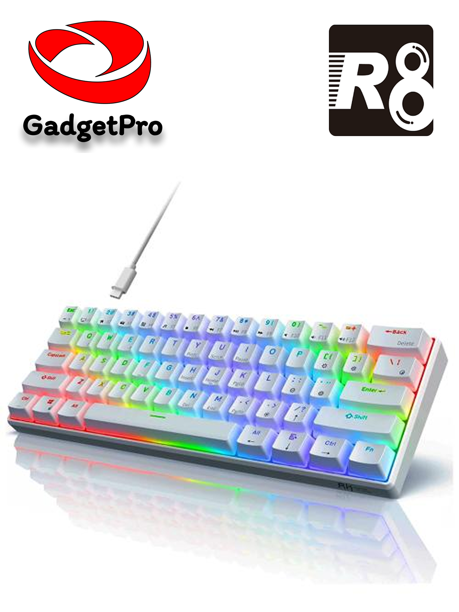 Клавиатура R8 1037, OUTEMU, 60%, арабская раскладка, RGB-подсветка, 61 клавиша, белая