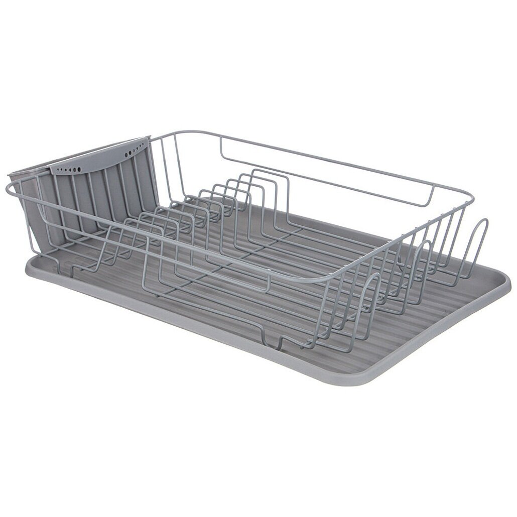 Сушилка для посуды серая с поддоном, металл, 42,5х30,5х10см, компактная