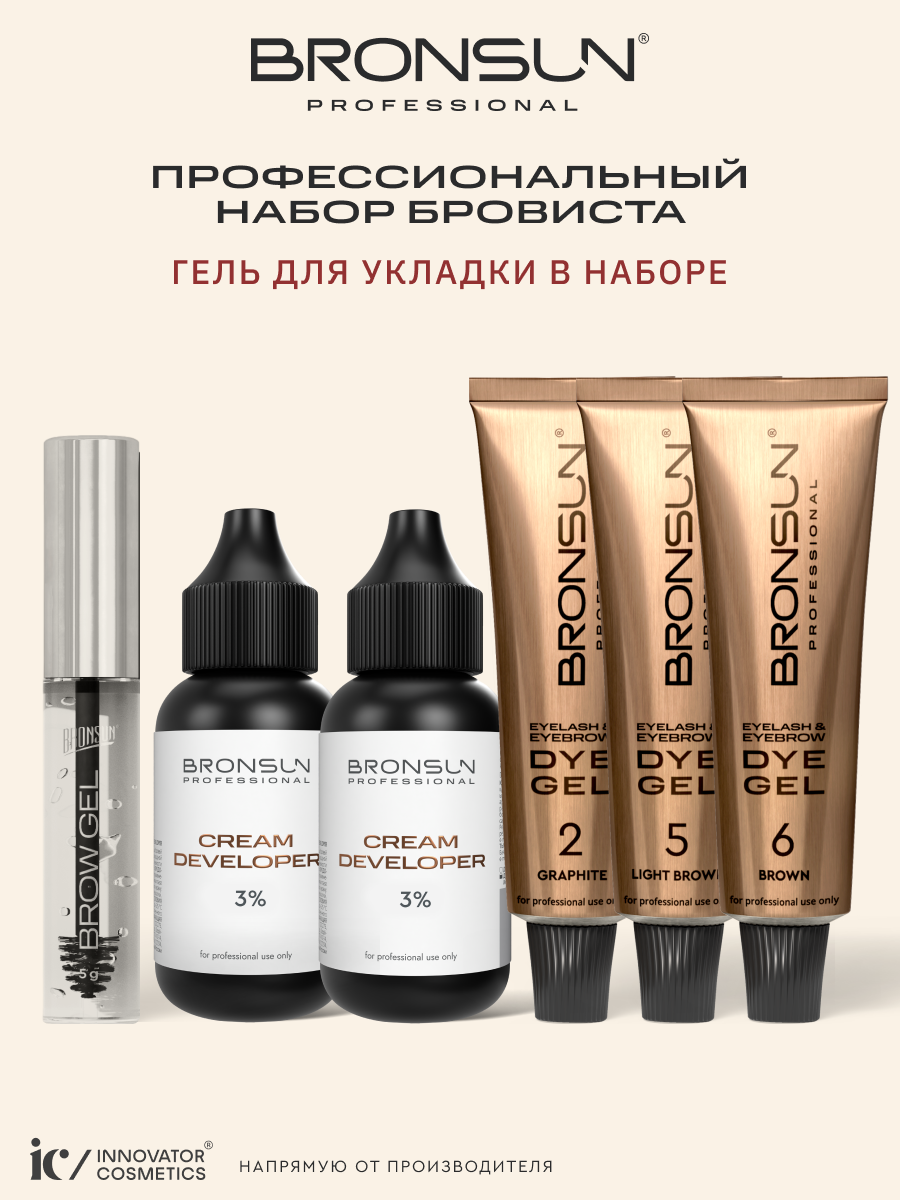 Комплект для окрашивания бровей 3 цвета ( 2, 5, 6)+ оксидант и гель