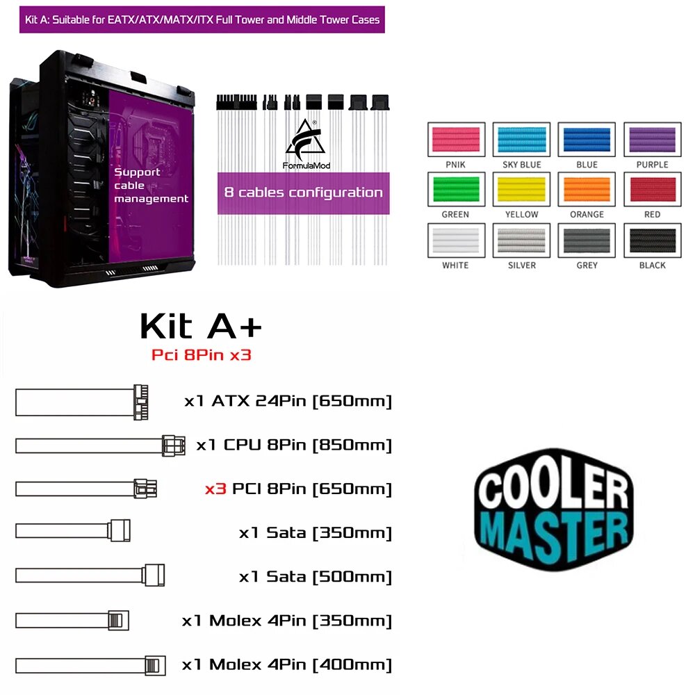 Кабели питания FormulaMod, 18AWG, для Red and Black, COOLER Kit Aplus