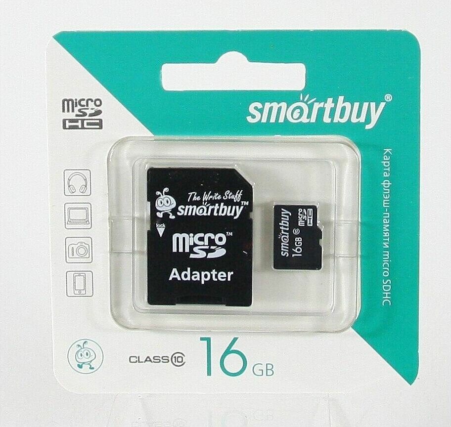 Micro SD Smartbuy 16 Gb Class 10 с адаптером SD