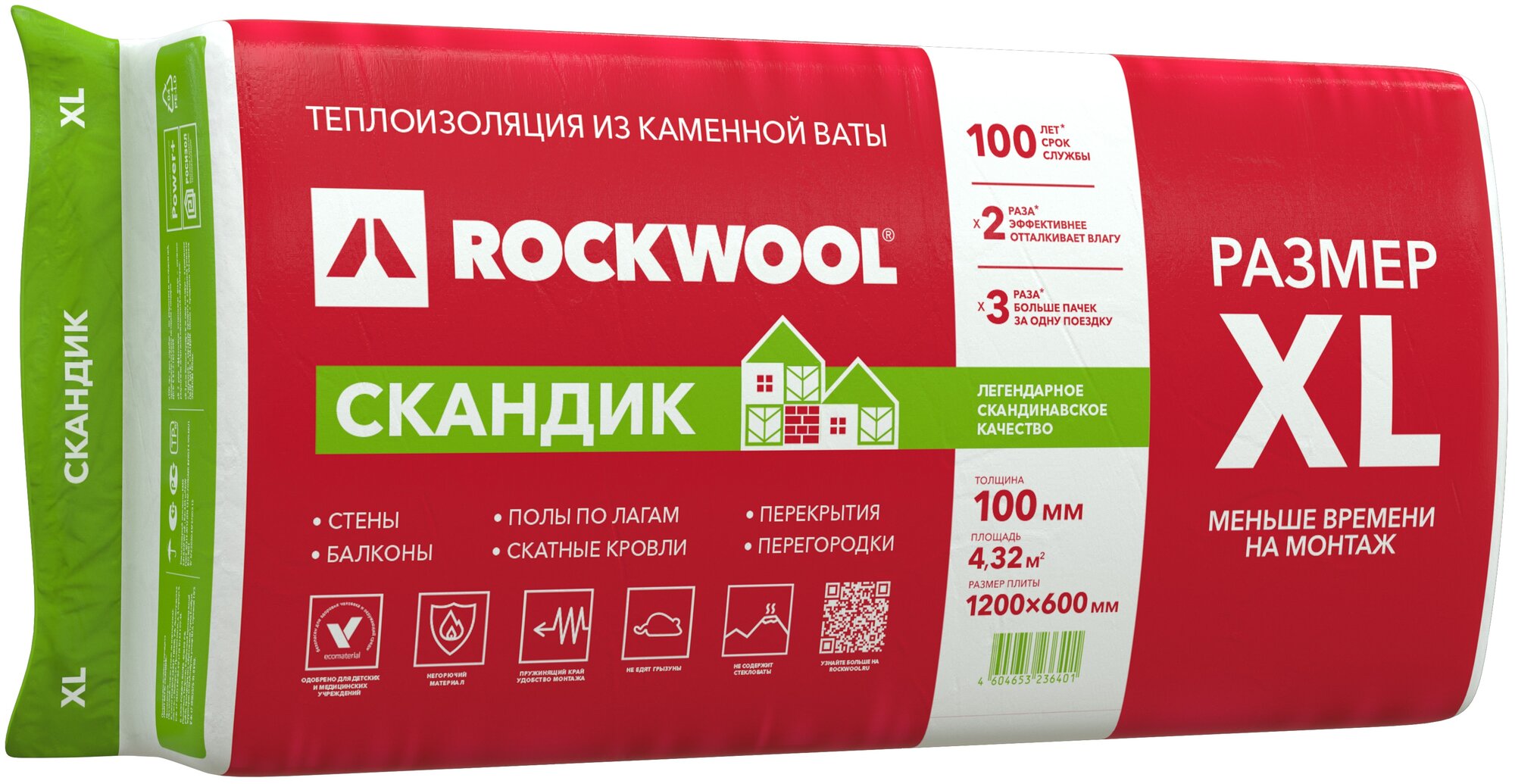 Каменная вата ROCKWOOL лайт баттс скандик 100 мм 4,32 м²