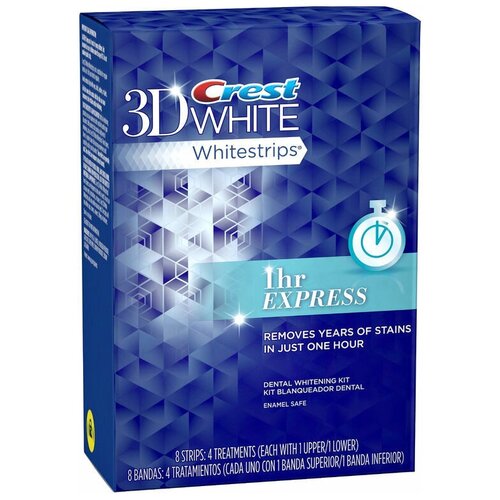 Crest отбеливающие полоски 3D Whitestrips 1 Hour Express 12 тонов (20шт)