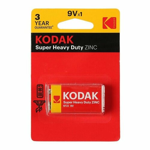 Батарейка солевая Kodak Extra Heavy Duty, 6F22-1BL, 9В, крона, блистер, 1 шт. батарейка kodak 6f22 1bl heavy duty k9vhz 1b 10 50 5200