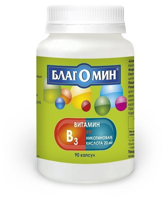 Благомин витамин PP (никотиновая к-та) капс., 90 шт.