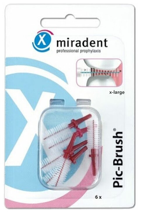 Зубной ершик miradent Pic-Brush X-Large бордовые 6.5 мм, бордовый, 6 шт., диаметр щетинок 6.5 мм