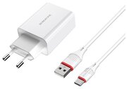 Сетевое зарядное устройство Borofone BA21A Long Journey + кабель USB Type-C, 18 Вт, белый