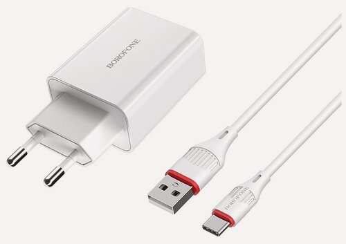 Изображение товара СЗУ BOROFONE BA21A Long Journey 1xUSB QC3.0, 18W, 3А + кабель Type-C, 1м (белый)