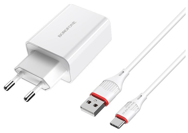 Borofone BA21A Сетевое зарядное устройство 18W (Белое + кабель USB-C) 2587