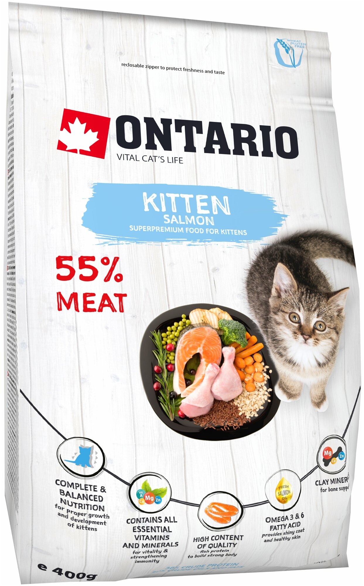 Корм Ontario Kitten Salmon для котят, с лососем, 400 г