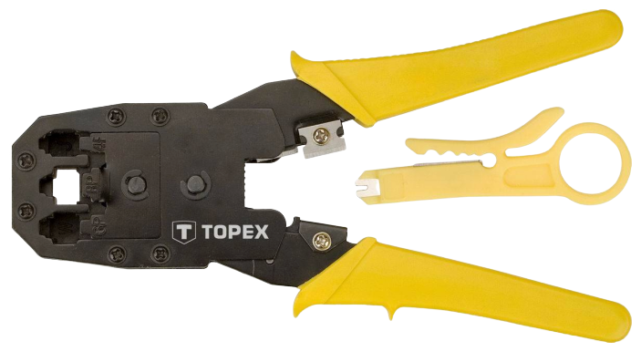 Клещи с прорезиненными рукоятками для обжима телефонных и компьютерных наконечников, 4P, 6P, 8P TOPEX 32D409
