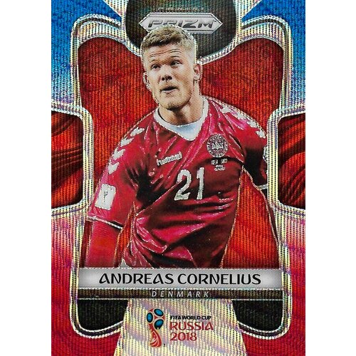 коллекционная карточка panini prizm fifa world cup russia 2018 24 nacer chadli red blue wave s0215 Коллекционная карточка Panini Prizm FIFA World Cup Russia 2018 #264 Andreas Cornelius - Blue Red Wave S0279