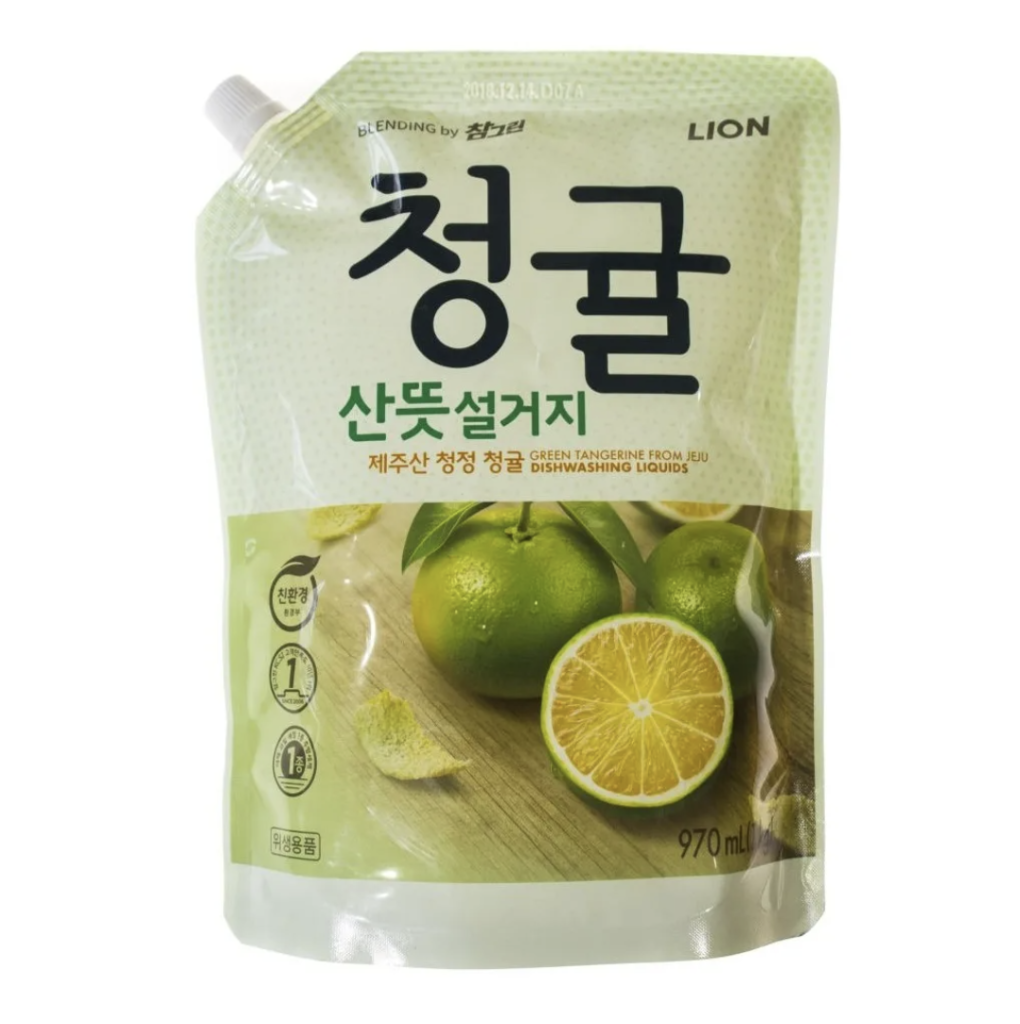 Средство для мытья посуды, овощей и фруктов Мандарин 970 мл [Lion] Blending by Chamgreen Unripe Green Tangerine Refill