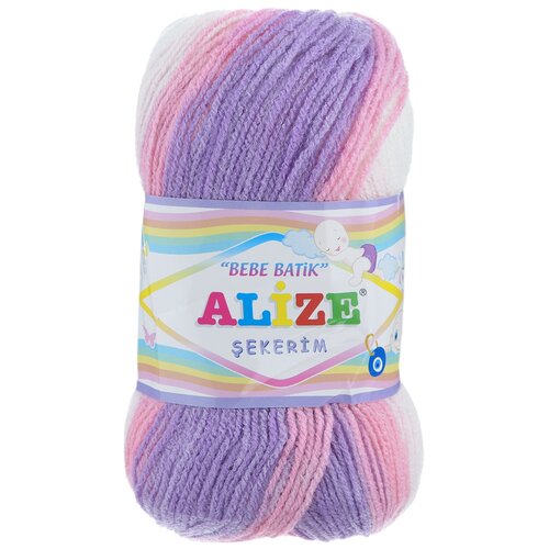 Пряжа для вязания Alize Sekerim Bebe Batik, цвет: белый, розовый, сиреневый (2135), 320 м, 100 г, 5 шт