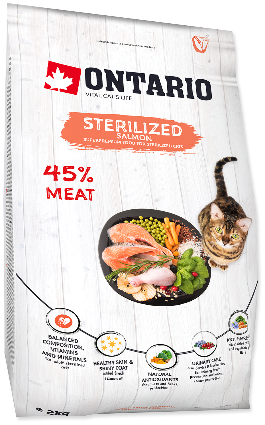 Корм Ontario Sterilised Salmon для стерилизованных кошек, с лососем, 2 кг - фотография № 1