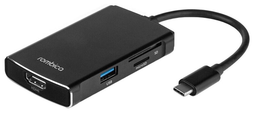 Хаб USB Rombica Type-C M6 USB 3.0 x 3 Type-C PD HDMI картридер алюминий черный