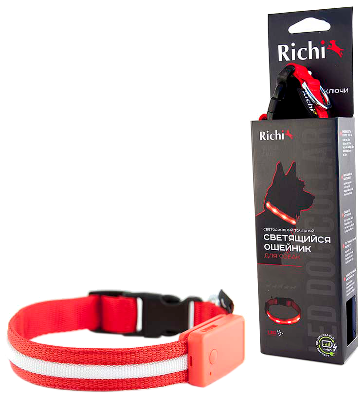 2532 Ошейник RICHI USB LED светящийся 45-48см (L) красный, 3 режима, зарядка от USB