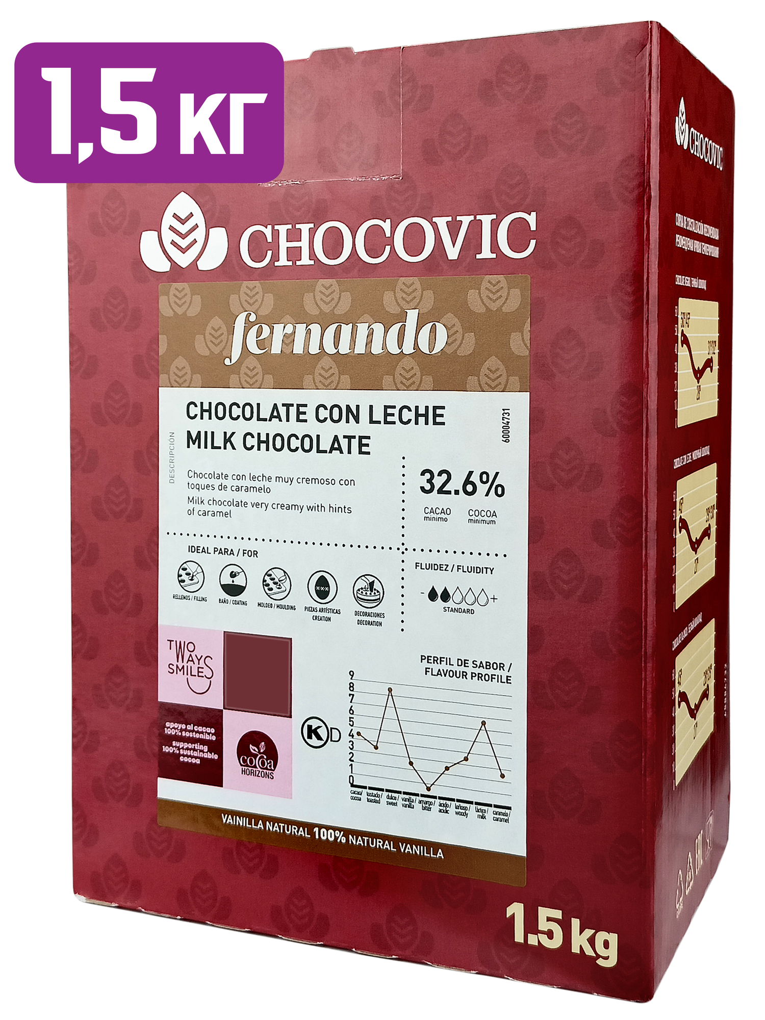 Молочный шоколад Fernando 32,6% Chocovic (Чоковик) дропсы (шоколадные капли, каллеты), 1,5 кг, CHM-T19CHVC-69B
