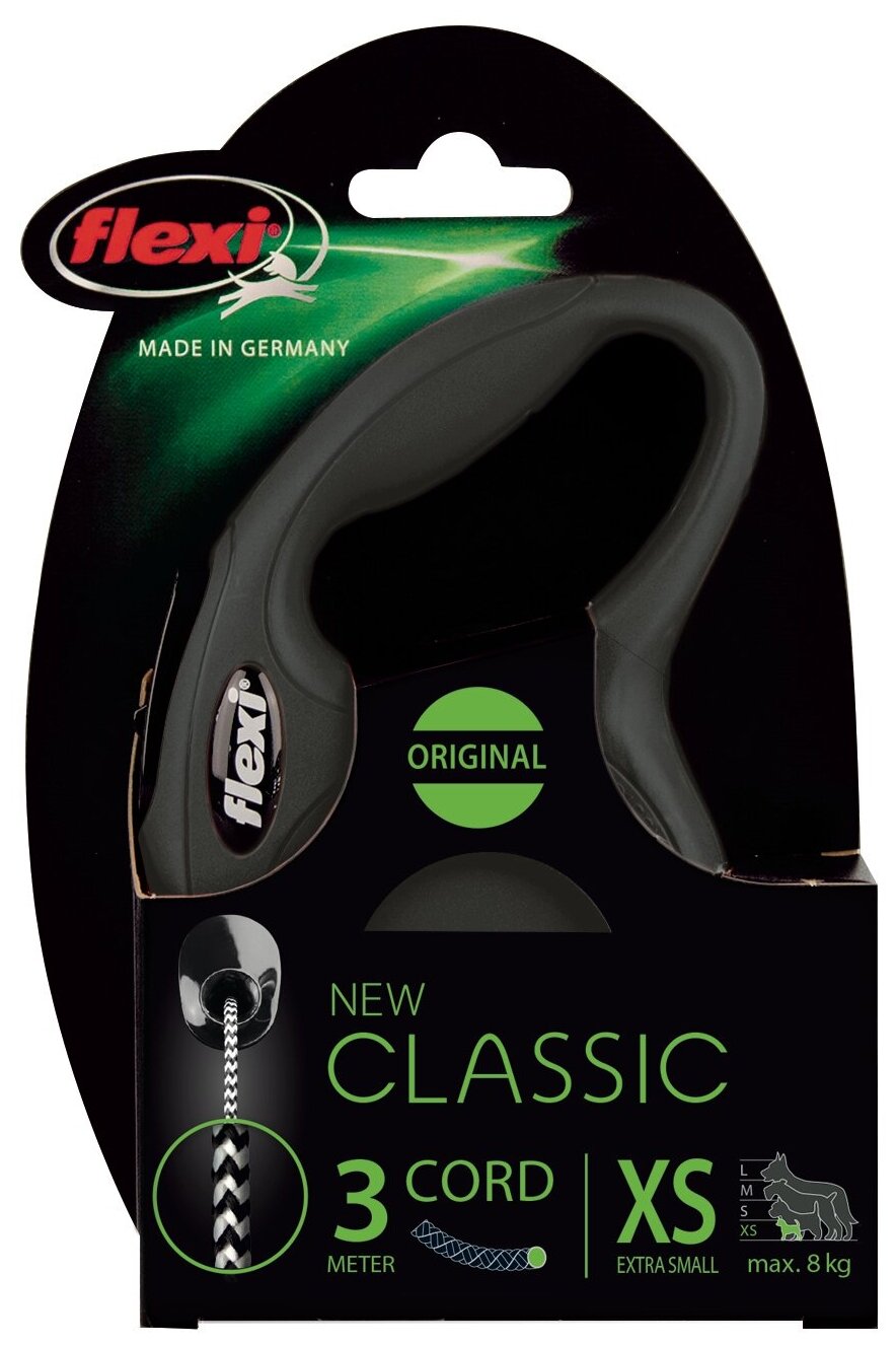Рулетка для собак Flexi New Classic XS, до 8 кг, цвет: черный, 3м - фото №2