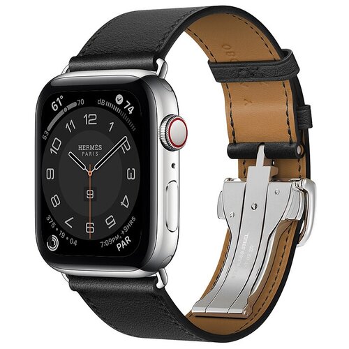 Часы Apple Watch Hermès Series 6 GPS + Cellular 44mm Silver Stainless Steel Case with Single Tour Deployment Buckle (Ébène), серебристый/Ébène