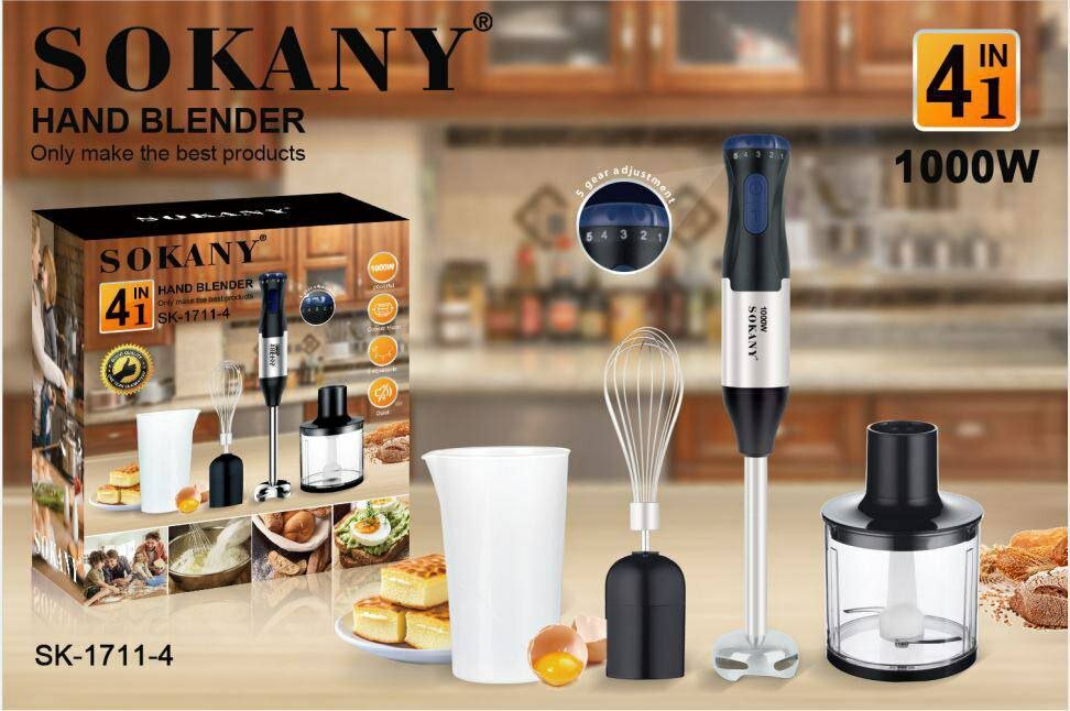 Высокопрочный мощный погружной блендер 4/1 MULTI PURPOSE BLENDER /SOKANY SK-1711-4 /Мощность 1000 Вт,4 насадки/5 режимов скорости - фотография № 13