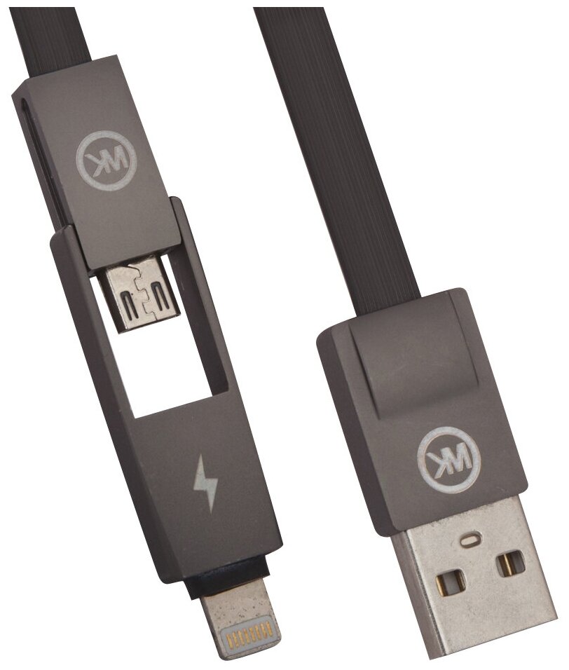 USB кабель WK Yiri 2 в 1 WDC-014 Apple 8 pin, Micro USB черный