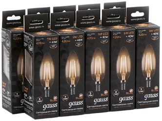 Упаковка светодиодных ламп 10 шт. gauss 103801105, E14, C35, 5Вт, 2700 К