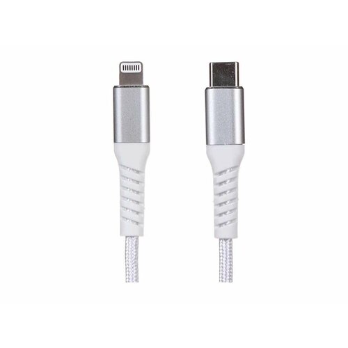 Кабель QUMO, MFI С91, USB Type-C - Lightning, 2A, 18 Вт, 1м, Нейлон, Белый/Серебристый 24508 кабель lightning 1м cbr cb 501 круглый серебристый