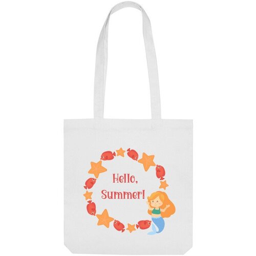 сумка лето hello summer фиолетовый Сумка шоппер Us Basic, белый