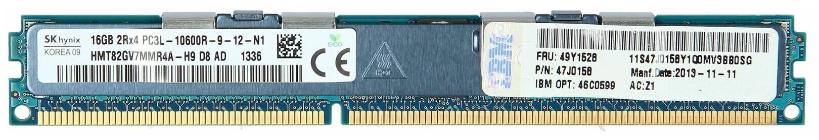 Серверная оперативная память DIMM DDR3L 16384Mb, 1333Mhz, Hynix ECC REG CL9 1.35V (HMT82GV7MMR4A-H9)