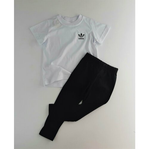 Комплект одежды   детский, брюки и футболка, спортивный стиль, пояс на резинке, карманы, манжеты, размер 86, белый, черный