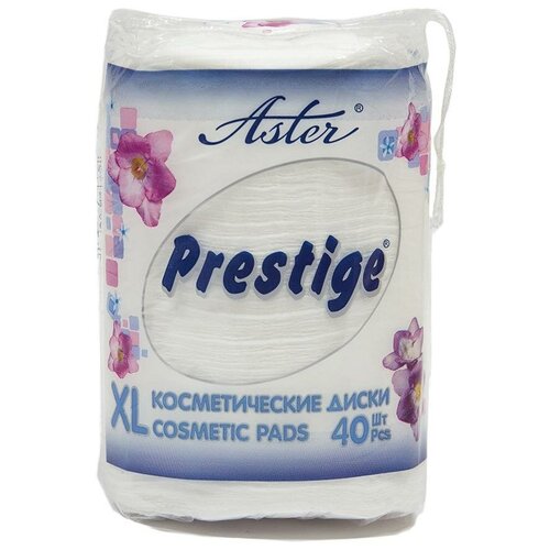 Купить Aster Ватные диски косметические 40 шт., Prestige XL, 100% хлопок, Ватные палочки и диски