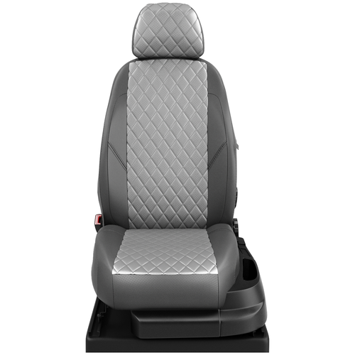 Авточехлы для Volkswagen Polo с 2020-н.в. лифтбек Задняя спинка 40 на 60, сиденье единое, передний подлокотник, задний подлокотник (молния), 5-подголовников (Фольксваген Поло). ЭК-17 с.сер/т.сер ромб: Светло-серый
