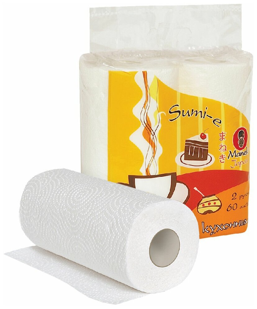 Maneki Sumi-e Полотенца кухонные бумажные с тиснением и перфорацией двухслойные 220*240 мм 60 листов 2 рулона