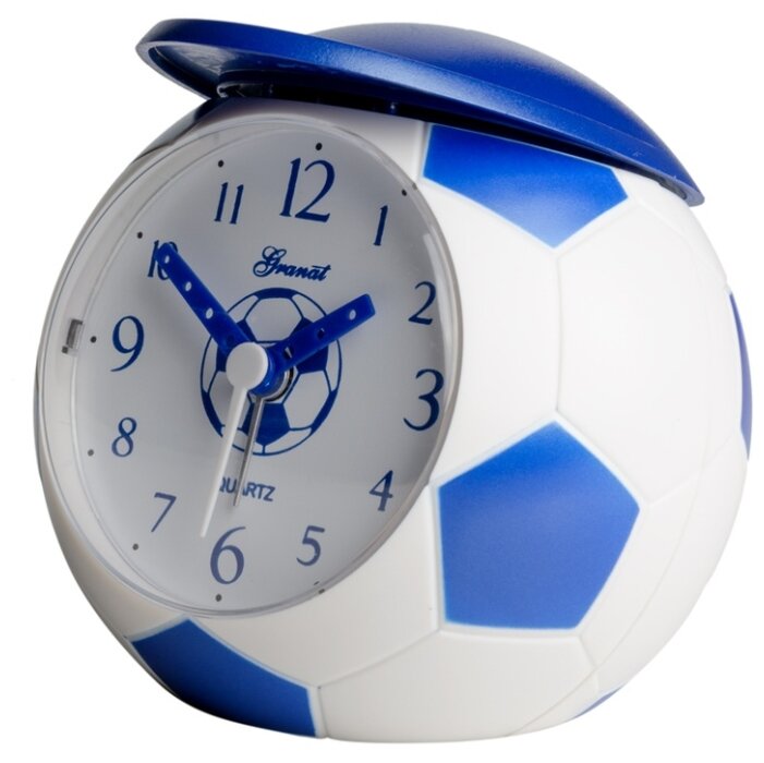Будильник футбол гранат DN-11 бело-голубой цвет форма мячика размер 9х9 см