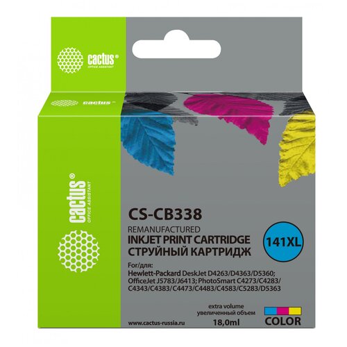 Картридж cactus CS-CB338 141XL, 580 стр, многоцветный картридж cactus cs cb338 141xl 580 стр многоцветный
