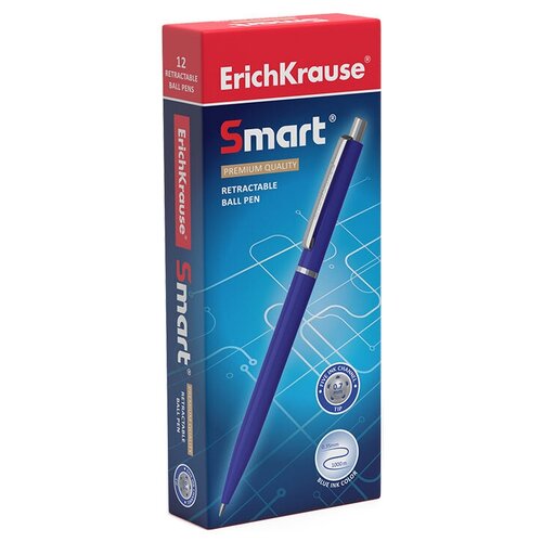 Ручка шариковая автоматическая ErichKrause Smart, цвет чернил синий (в коробке по 12 шт.) / набор 12шт