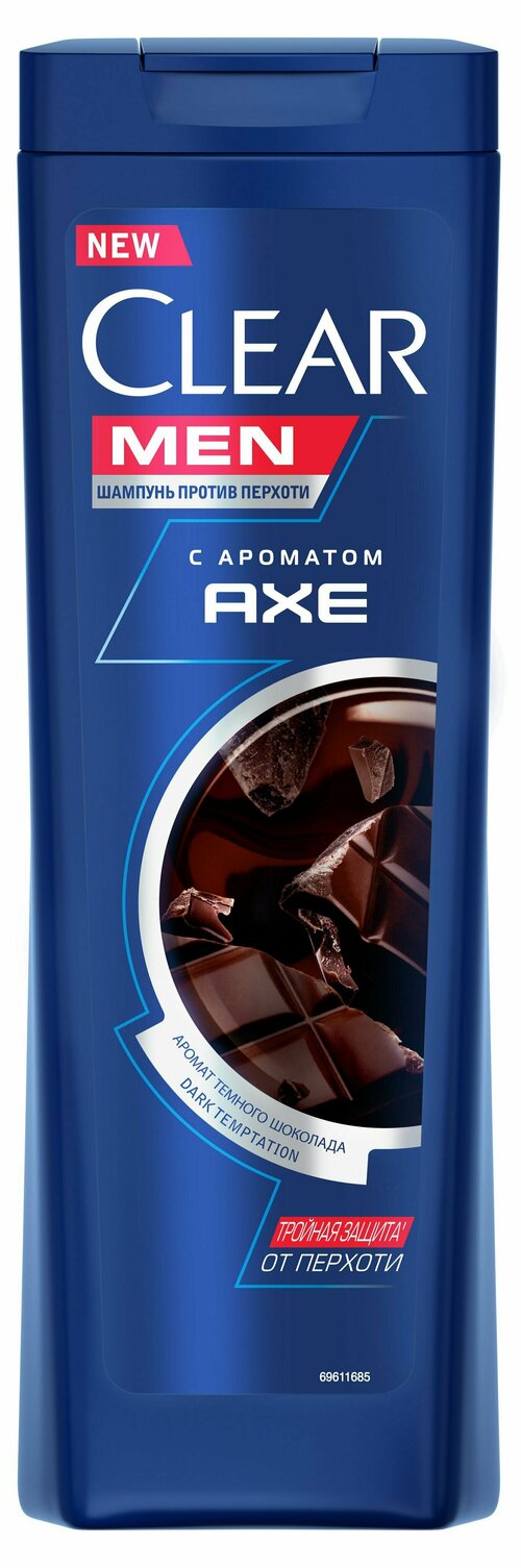 Шампунь для волос Clear Men Axe Dark Temptation против перхоти с ароматом темного шоколада, 380 мл, 2 шт