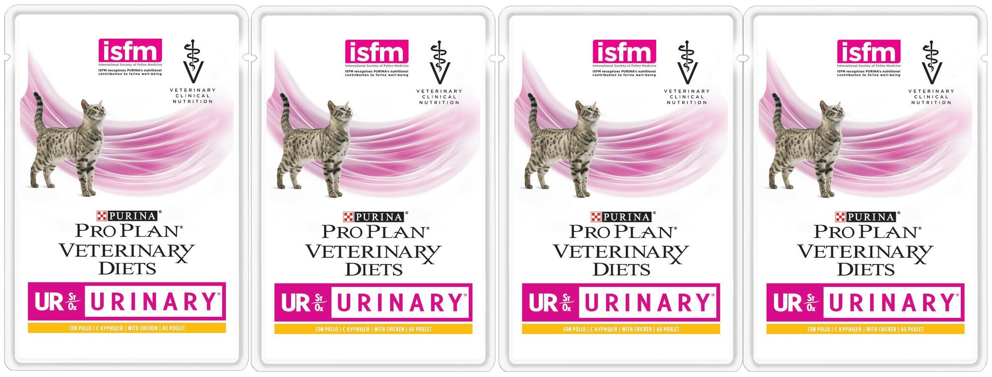 Влажный корм для кошек Purina Pro Plan Veterinary Diets UR St/Ox Urinary, при болезни нижних отделов мочевыводящих путей, с курицей, 4 шт. х 85 г