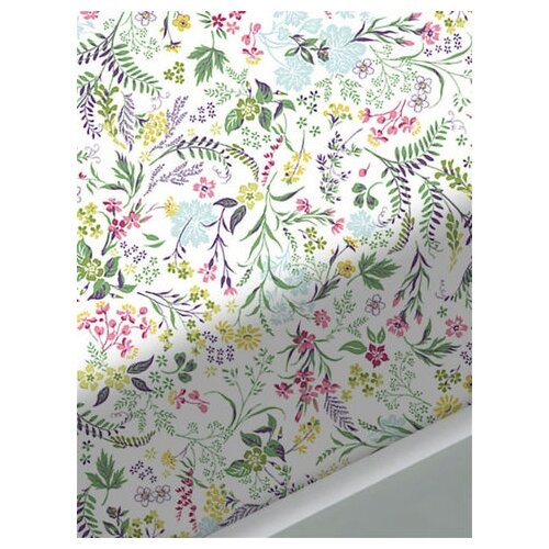 фото Простыня сказка полевые цветы (корзинки) перкаль на резинке 180х200 см белый/зеленый/сиреневый